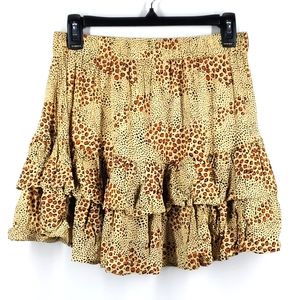Amuse Society Tan Ruffled Animal Print Boho High Low Mini Skirt M NWOT